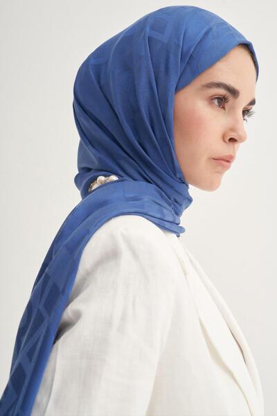 carell Şal de mătase jacquard cu model text Indigo