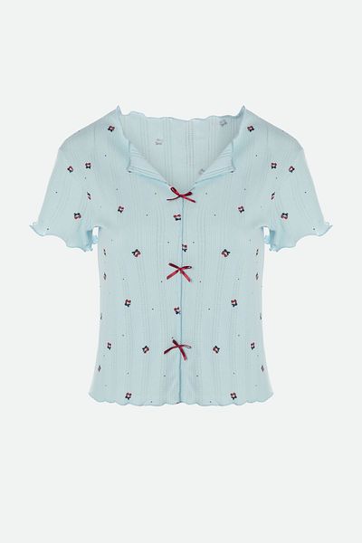 koza iç giyim Women's Short Sleeve Bow Tie Pajama Set