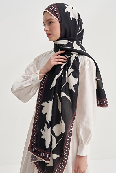 carell Azelina Siyah Monogram Floş Şal
