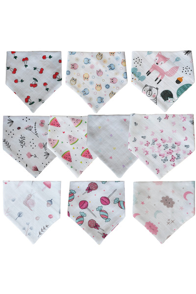 Baby Minik Triangle Scarf Muslin Drool and Feeding Bib 10pcs