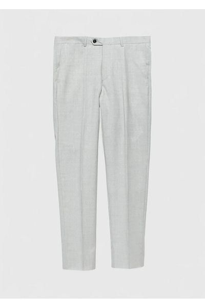 Ramsey Gray Plain Woven Regular Fit Classic 100% Wool Trousers