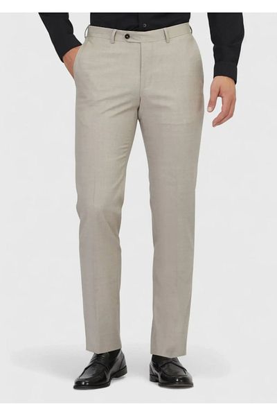 Ramsey Light Brown Plain Woven Regular Fit Classic 100% Wool Trousers