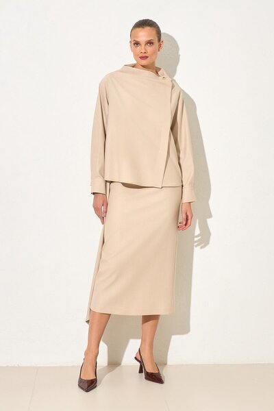 Setre Beige Collar Button Closure Detailed Long Sleeve Blouse