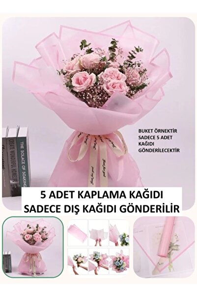 BUKET DÜNYASI 5 ADET PEMBE KAPLAMA KAĞIDI SADECE 5 ADET PAKETLEME JELATİN KAĞ...