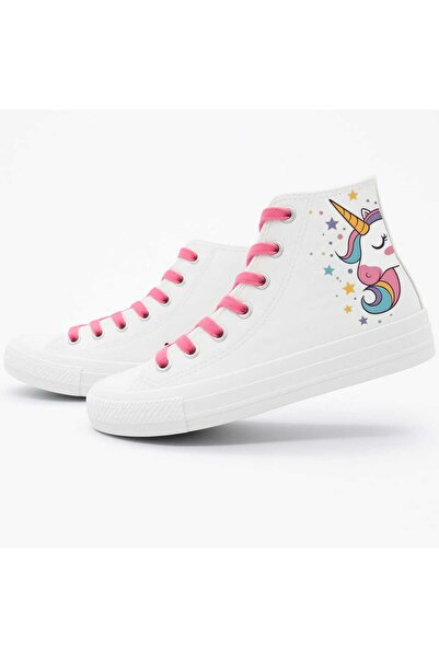 LİASSHOES حذاء رياضي للأطفال مطبوع بنصف وحيد القرن من الكتان الأبيض