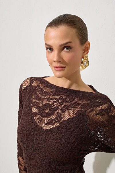 Setre Горчиво кафе Пълно-изрязана рокля с дантелени детайли