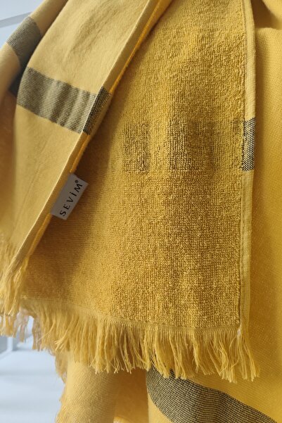 Sevim 100% бавовняна чорна смугаста рушник-пештемаль-рушник для шезлонга-90x200 см-гірчичний