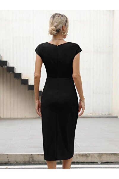 MODA Rochie de damă cu mâneci semi-lună, cu decolteu lateral, din crepon importat