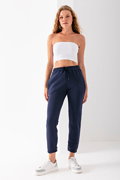 GİYSA Paçası Lastikli Eşofman Altı Lacivert Kışlık 3 Iplik Şardonlu reguar fit - 2529-9016-9017