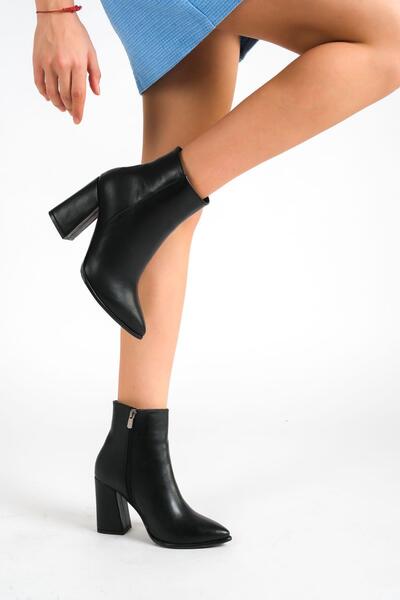 Mubiano MBESS1-S Kadın Siyah Kalın Topuklu Fermuarlı Bot & Bootie