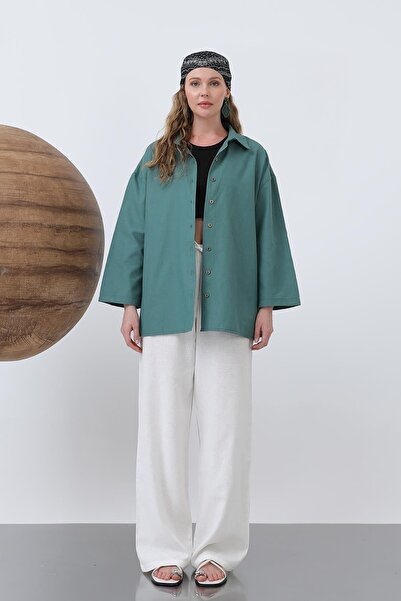 Loreen Women's Basic Shirt with Sleeve Detail - 20655Gml - Green