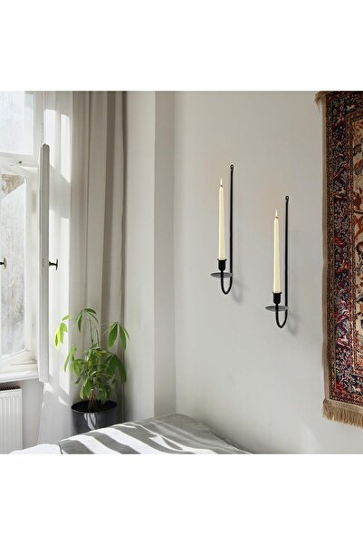 Samsun Demsa Demir Ferforje Sade Siyah Metal Duvar Askılı İkili Dekoratif Mumluk Şamdan