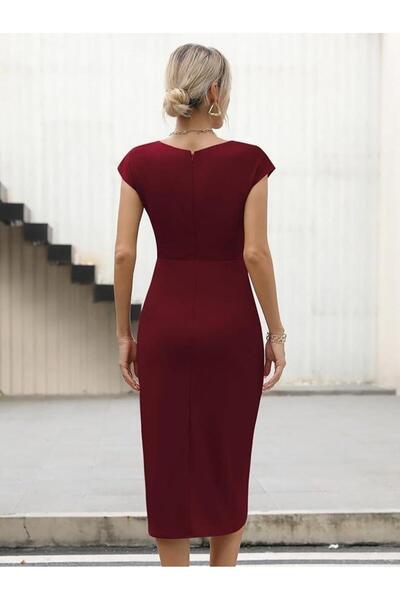 Asil Acar Home Rochie de damă cu mâneci semi-lună, cu decolteu lateral, din crepon importat