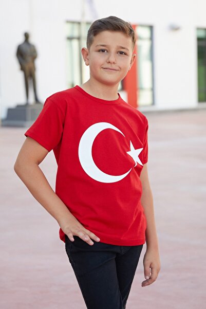 Fulla Moda Türk Bayrağı Baskılı Unisex Çocuk Tişört