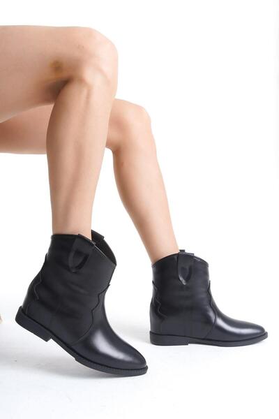 Mubiano Collection Mubiano Hakiki Deri Collection Kadın Düz Kısa Bot Siyah - MCRGN88240 - S