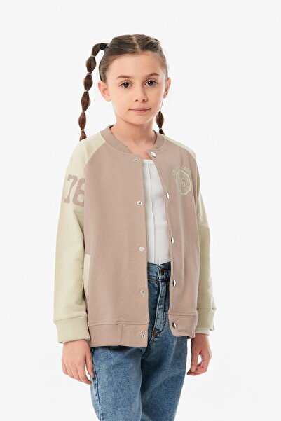 Fulla Moda Printed Stand Collar Girl's College Jacket