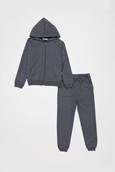 Fulla Moda Kapüşonlu Fermuarlı Unisex Çocuk Eşofman Takımı