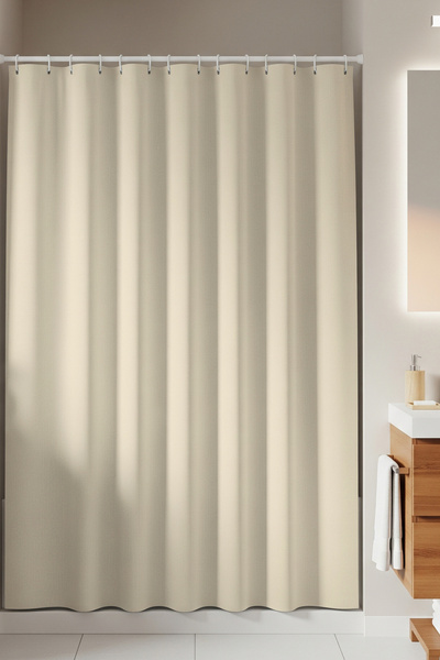 Tropikhome Krem Banyo Perdesi 180x200 Duş Perdesi Tek Kanat Banyo Perdeleri -...