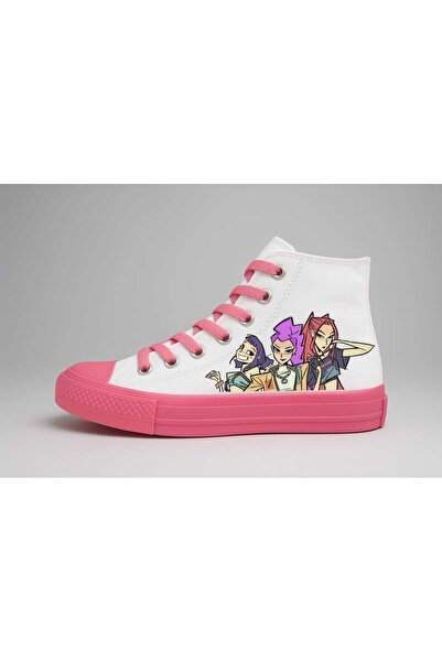 LİASSHOES أحذية رياضية للأطفال من الكتان الأبيض ونعل وردي كارتوني للفتيات