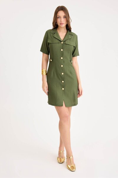 Vitrin 443 Gold Düğmeli Bel Apolet Detay Viscon Elbise