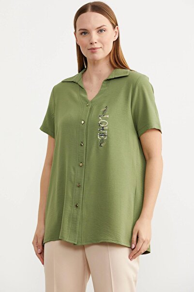 Sementa 60028 Nakış Detaylı Truvakar Kol Krep Gömlek