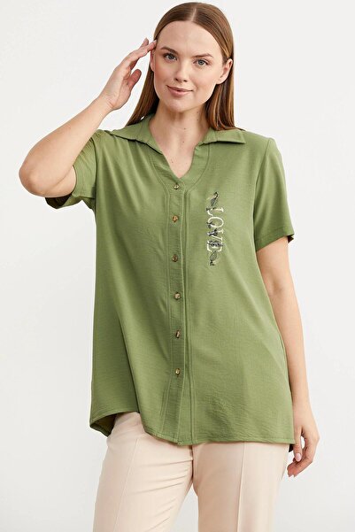 Sementa 60028 Nakış Detaylı Truvakar Kol Krep Gömlek