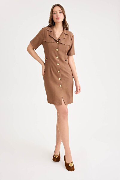 Vitrin 443 Gold Düğmeli Bel Apolet Detay Viscon Elbise