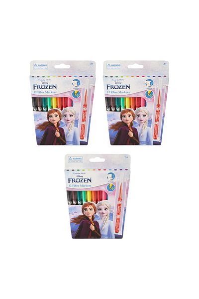 Disney Frozen مجموعة أقلام تحديد الألياف الثلاثية متعددة الاستخدامات، ١٢ قلمًا، مقبض مريح، طرف رفيع، قابل للغسل، لون زاهي
