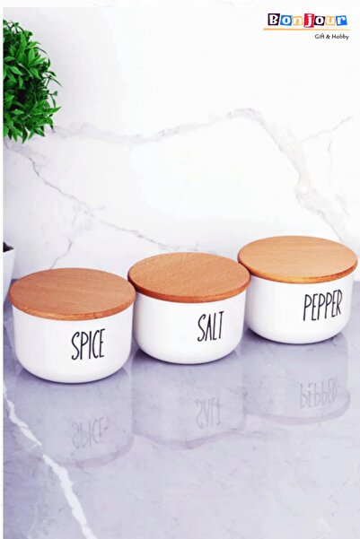 Bonjour Gift & Hobby برطمان زجاجي مكون من 3 قطع مع غطاء من الخيزران للملح/الف...