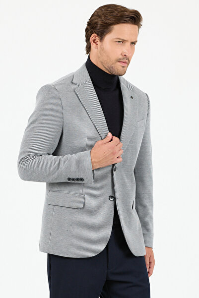 Frappoli Yumas Erkek Açık Lacivert Esneyen Likralı Pamuk Karışımlı Örme Kumaşlı Spor Blazer Ceket