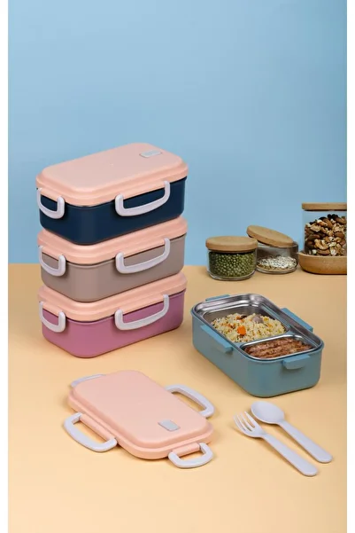 ZAYRE Steel Lunch Box 2 Compartments, with Fork Spoon, Air Lock, Microwaveable, Bpa Free