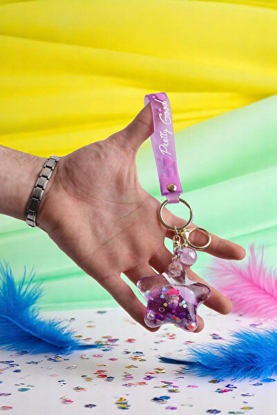 Chunky Frame Yıldız Simli Mor Lila Vıp Taşlı Ekstra Figürlü Hediyelik Anahtarlık