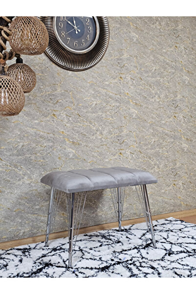 ZAFİR Metal Krom Tel Ayaklı 60 cm Puf Bench - Puf - Bench - Oturak - Mutfak Oturağı - Antre Oturağı