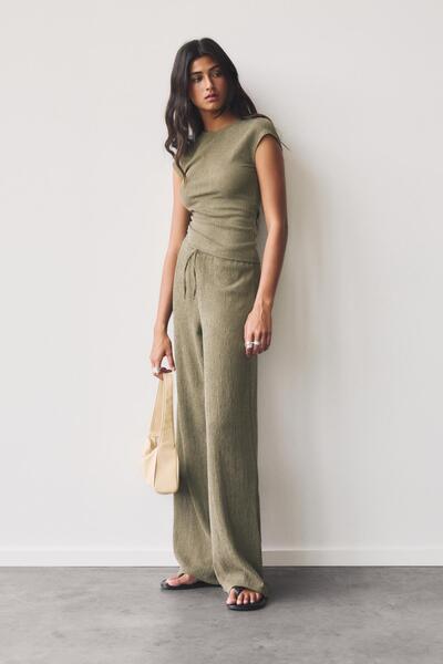 Pull & Bear Krep wide leg pantolon