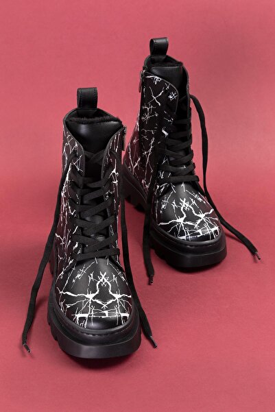 Ramer Cizme de lux pentru fete cu șireturi cu fermoar de culoare neagră