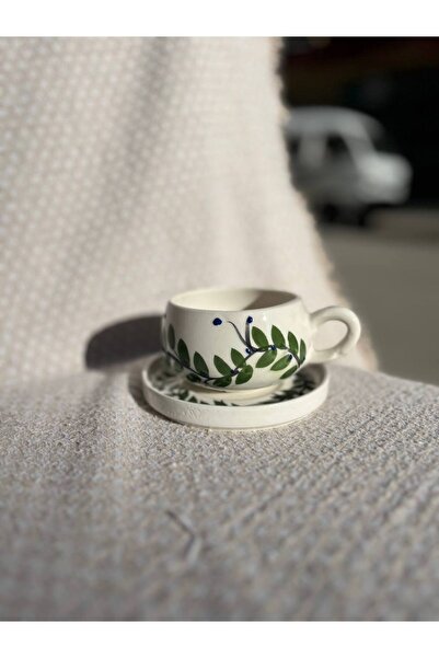 ColorCraft كوب سيراميك بنمط الأوراق الخضراء، فنجان، كوب تركي مزدوج، فنجان قهوة وشاي مع فلتر