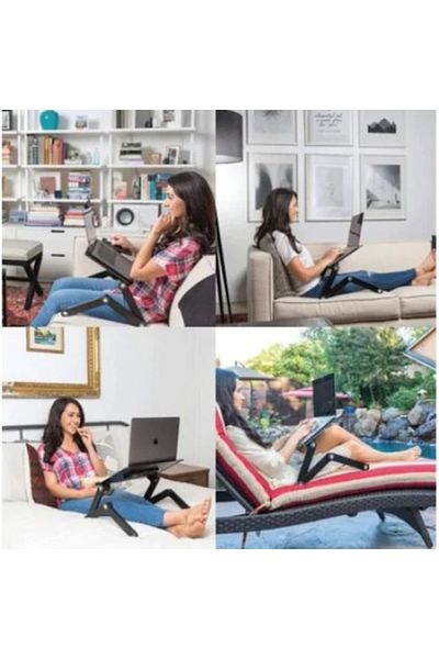 FOXMAG24 Adjustable Laptop Table, Aluminum Material, Double Ventilation System USB Cooler,Height 47 cm
