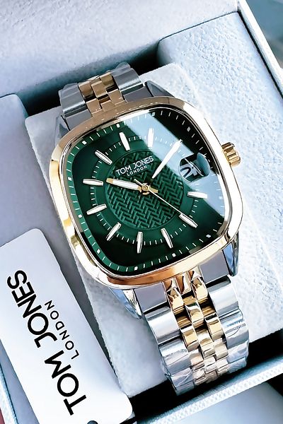 Tom Jones Square Model Gift Men Wrist Watch Waterproof Gold Silver Steel Cord Gift Bracelet Gtje2103C1