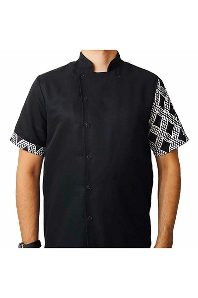 Ant Rotagrup Üniforma ve İş Elbiseleri Chef Jacket Patterned Unisex Snap Fastener Short Sleeve Summer Chef Cook Kitchen Jacket Chain Motif Patterned