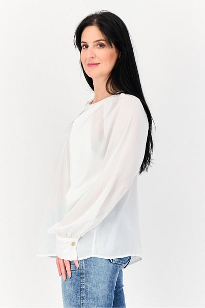 Koton Women Round Neck Solid Long Sleeves Blouse, White