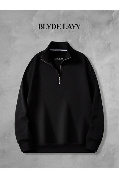 BLYDE LAYY 3 Thread Black Half Zipper Unprinted Sweatshirt