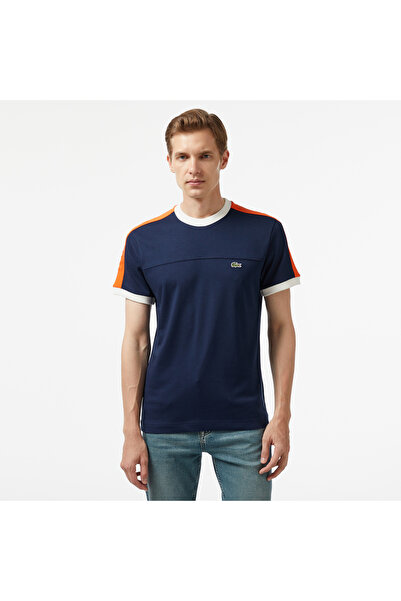 Lacoste Erkek Regular Fit Bisiklet Yaka Çizgili Lacivert T-Shirt