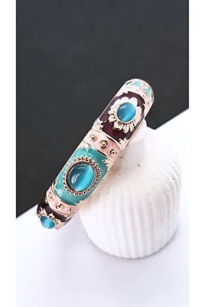 Serenity Opal Stone Colored Satin Enamel Brass Plated Zamak Bracelet