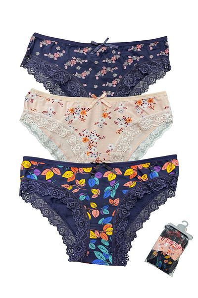 MİSSEMMA Women's Lace 3 Pieces Combed Cotton Panties 95% Cotton 5% Lycra
