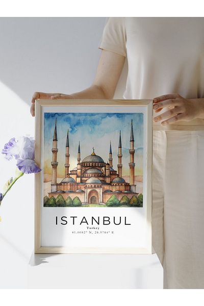 studio duha Istanbul Hagia Sophia Illustrated Watercolor Poster England Wall Painting Frameless London Poster Colorful