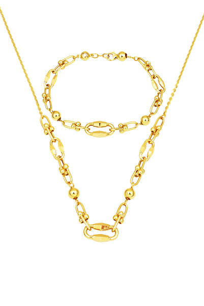 Bilezikci Tiffany Zincirli 14 Ayar Altın Kolye Bileklikli Set