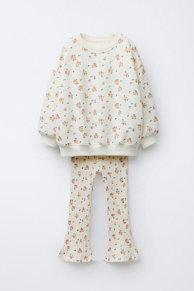 Daisy Dolly Girl's 3 Thread Unsharped Floral Detailed Ribbed Leggings Set