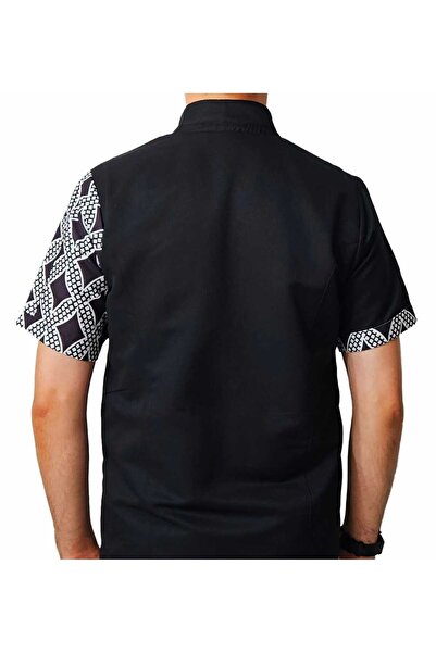 Ant Rotagrup Üniforma ve İş Elbiseleri Chef Jacket Patterned Unisex Snap Fastener Short Sleeve Summer Chef Cook Kitchen Jacket Chain Motif Patterned