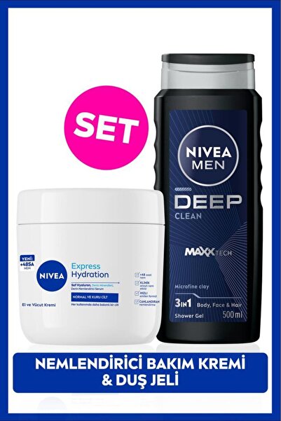 NIVEA MEN Erkek Deep Dimension Banyo Duş Jeli 500ml ve Yoğun Nemlendirici El Ve Vücut Bakım Kremi 400ml