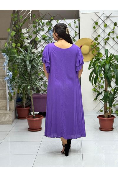 Punta Otantik Vl9636 Feather Printed Half Sleeve Voile Dress Purple